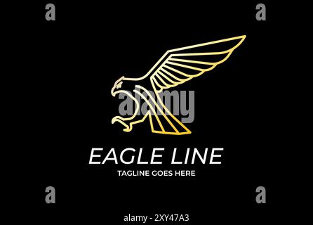 Golden Elegant Hawk Eagle Falcon Line Monogram Logo Design Vector Stock Vector