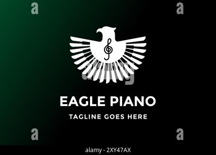 Spread Wings Eagle Hawk with Piano for Music Instrument Logo Design Vector Stock Vector