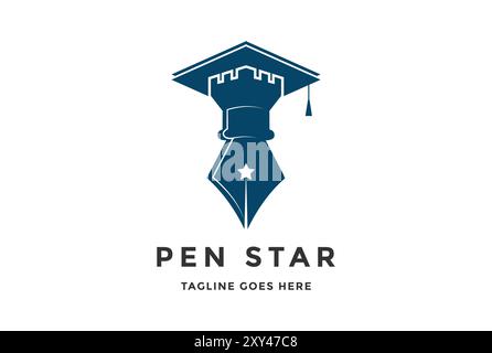 Graduate Toga Hat Pencil Star for Education University College Academic Campus logo design Stock Vector