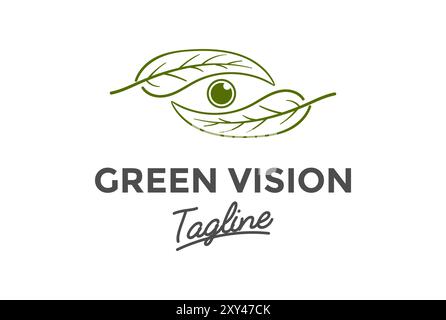 Green Plant Tree Leaf with Eye Camera Optic Vision Logo Design Vector Stock Vector