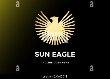 Circle Circular Golden Spread Wing Eagle Hawk Falcon Sun Logo Design Vector Stock Vector