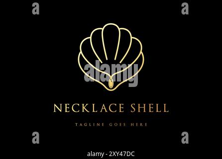 Elegant Golden Pearl Shell Scallop Oyster Seashell with Necklace for Jewelry Boutique Store Logo Design Vector Stock Vector