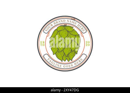 Vintage Retro Circle Circular Round Hop Flower for Craft Beer Brewing Brewery Badge Emblem Label Logo Design Vector Stock Vector