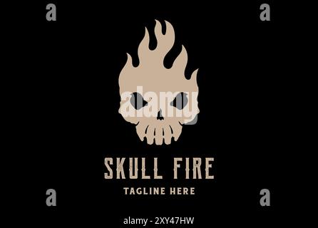 Vintage Skull Flame Fire for Tattoo or Motorcycle Club Logo Design Vector Stock Vector