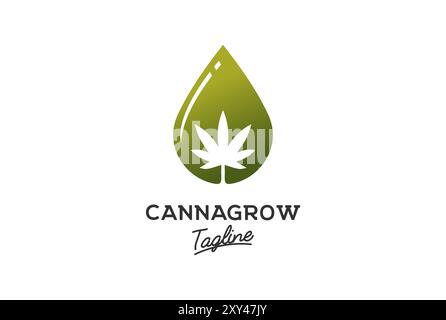 Water Oil Drop with Cannabis Marijuana Ganja Leaf for Hemp CBD Logo Design Vector Stock Vector