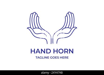Simple Minimalist Hand Pray shape Deer Horn Line Logo Design Vector Stock Vector