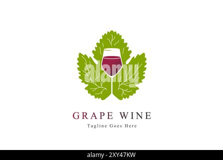 Green Grape Leaf with Wine Whiskey Glass Logo Design Vector Stock Vector