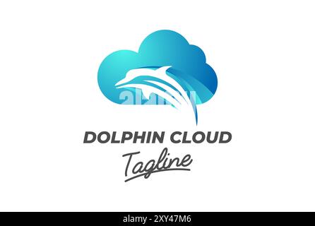 Modern Jumping Ocean Dolphin with Cloud for App Storage Logo Design Vector Stock Vector