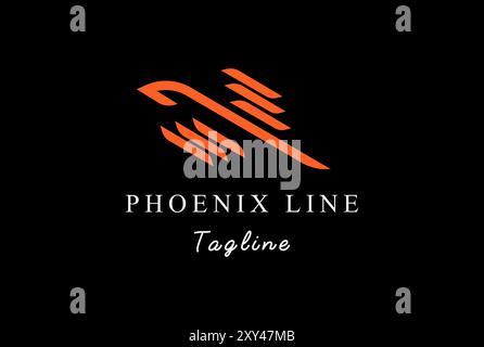 Simple Geometric Fast Flying Phoenix Bird Line Monogram Logo Design Vector Stock Vector