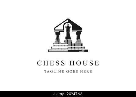 Vintage Rustic House with King Rook for Law or Sport Logo Design Vector Stock Vector