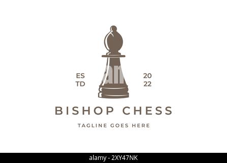 Vintage Retro Bishop Chess Game Sport Logo Design Vector Stock Vector