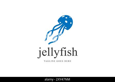 Simple Blue Ocean Swimming Jellyfish Logo Design Vector Stock Vector