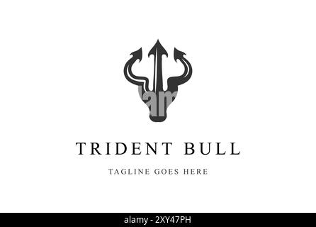 Simple Rustic Trident Arrow Spear Bull Head Logo Design Vector Stock Vector