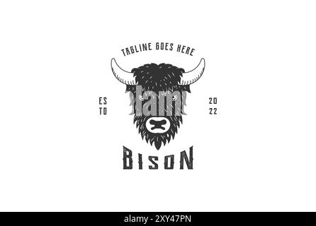 Vintage Hipster Rustic Bison Bull Head Logo Design Vector Stock Vector