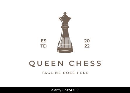 Vintage Retro Queen Chess Game Sport Logo Design Vector Stock Vector