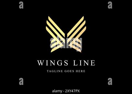 Simple Minimalist Golden Elegant Wing Bird Line Monogram Logo Design Vector Stock Vector