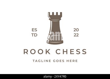 Vintage Retro Rook Chess Game Sport Logo Design Vector Stock Vector