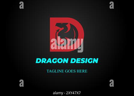 Simple Red Initial Letter D for Dragon Serpent Snake Silhouette Logo Design Vector Stock Vector