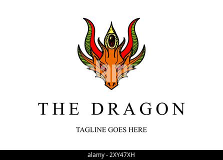 Colorful Strong Horned Dragon Snake Head Face Logo Design Vector Stock Vector