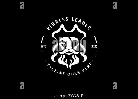 Vintage Retro Pirate Bucaneer Rover Freebooter Captain Head Face Badge Emblem Label Logo Design Vector Stock Vector