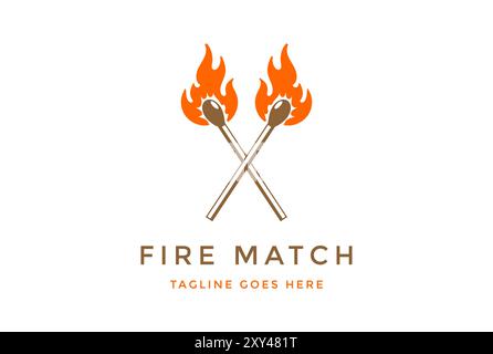 Vintage Retro Crossed Wooden Fire Flame Match Logo Design Stock Vector