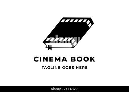 Vintage Retro Book with Film Strip for Movie Cinema Production Studio Logo Design Vector Stock Vector