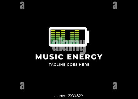 Simple Modern Battery with Sound Wave Bar for Music DJ Logo Design Vector Stock Vector