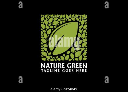 Square Nature Green Leaf Leaves Foliage Logo Design Vector Stock Vector