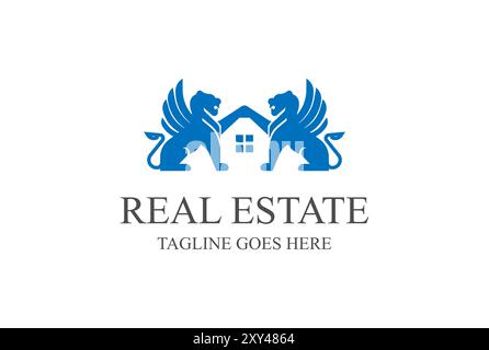 Elegant Griffin Lion Wing Crest with Roof Window for Apartment Real Estate Property Logo Design Vector Stock Vector