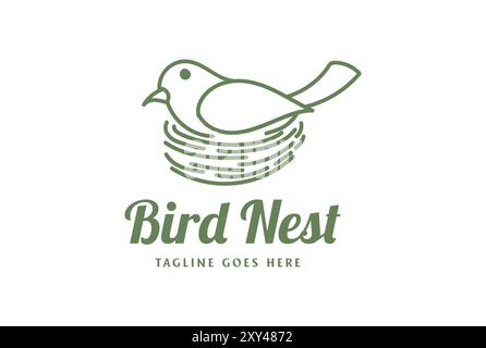Line Art of Canary Robin Dove Pigeon Bird Nest Logo Design Vector Stock Vector