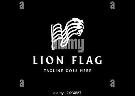 Swoosh Wave Flag with Lion Tiger Face Logo Design Vector Stock Vector