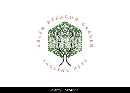 Hexagon Tree Leaf for Cutting Grass Park Garden Logo Design Vector Stock Vector
