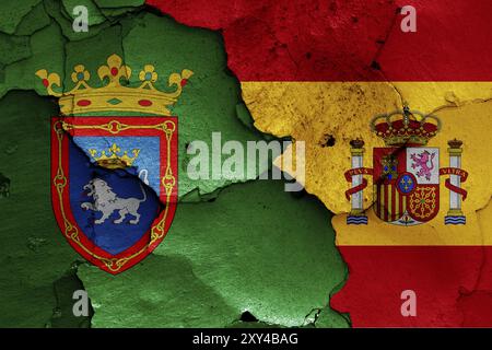 flags of Pamplona and Spain painted on cracked wall Stock Photo - Alamy