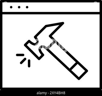 Web page and hammer. Website under construction, web design tools. Pixel perfect vector icon Stock Vector
