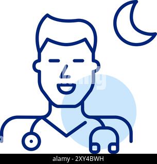 Male doctor with stethoscope and moon symbol. Sleep health specialist. Pixel perfect vector icon Stock Vector