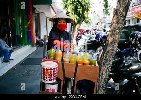 Traditional herbalist selling at Jalan Dhoho street, Kediri, Eastjava, Indonesia Stock Photo