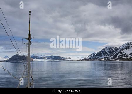 Mountains and glacier in Svalbard islands seen from a cruise ship, Norway, Europe Stock Photo