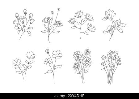This collection of minimalist flowers is perfect for creating a simple and elegant design Stock Vector