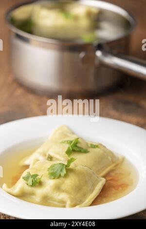 Swabian ravioli in the broth Stock Photo