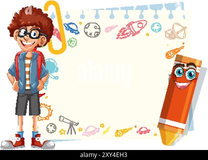 Boy and pencil with space background Stock Vector