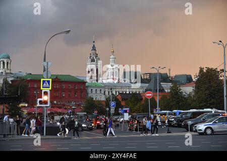 Moscow, Russia, September 22. 2018. Revolution Square and a Zaikonospassky Monastery, Europe Stock Photo