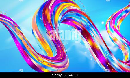 3D twisted iridescent line. Intertwined abstract liquid shape Stock Vector