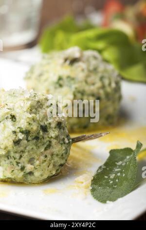 South Tyrolean spinach dumplings in butter Stock Photo