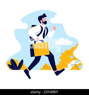 Employee Businessman Man Running Fast Go to Work with Holding Suitcase Stock Vector