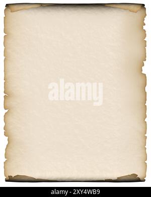 Unfolded blank roll of yellowish vintage parchment isolated over white background Photo-realistic 3D illustration Stock Photo