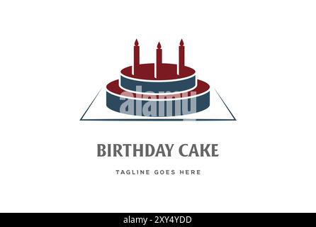 Simple Minimalist Birthday Cake with Candle Logo Design Vector Stock Vector