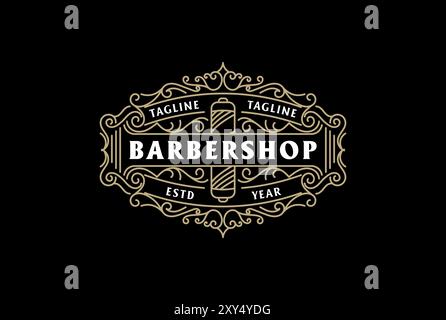Vintage Retro Barbershop Border Ornament Logo Design Vector Stock Vector