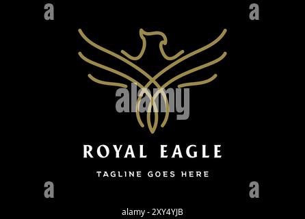 Simple Minimalist Golden Eagle Hawk Falcon Phoenix Monogram Logo Design Vector Stock Vector