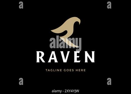 Simple Elegant Minimalist Golden Initial Letter R for Raven Hawk Falcon Bird Logo Design Vector Stock Vector