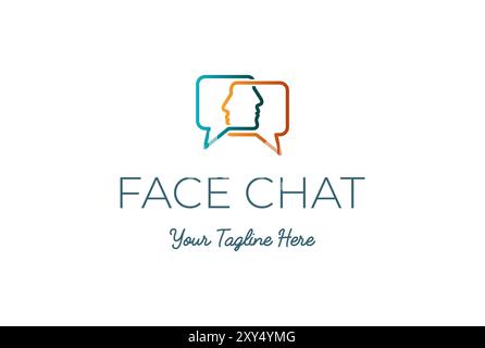 Square Chat Speech Bubble Face for Comment Communication Podcast Logo Design Vector Stock Vector